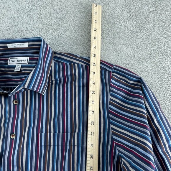 Paul Fredrick Mens Non-Iron Striped Button-Up Shirt 17.5 32-33 100% Cotton 0196 - Picture 4 of 7